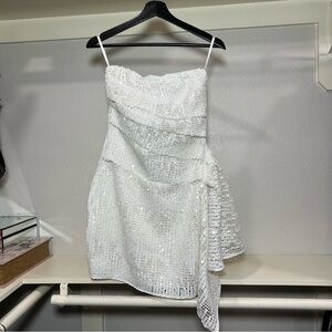 Sequin White Mini Dress with Draped Overlay